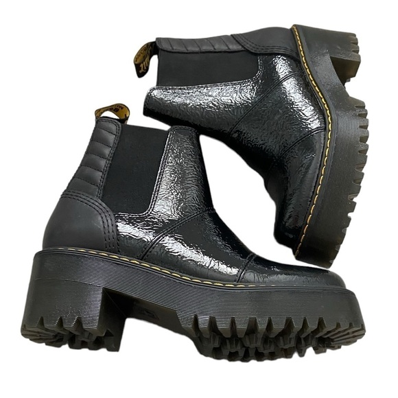 NEW Dr. Martens Rozalie Distressed Patent Heeled Chelsea Boots in Black size 7 - Picture 2 of 11